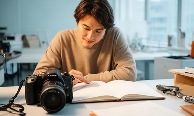 東京の制作スタジオでカメラとノートを使い発信内容を考えるクリエイター